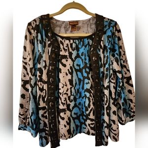 Multiples medium 100% polyester attached cardigan blue/gray/black